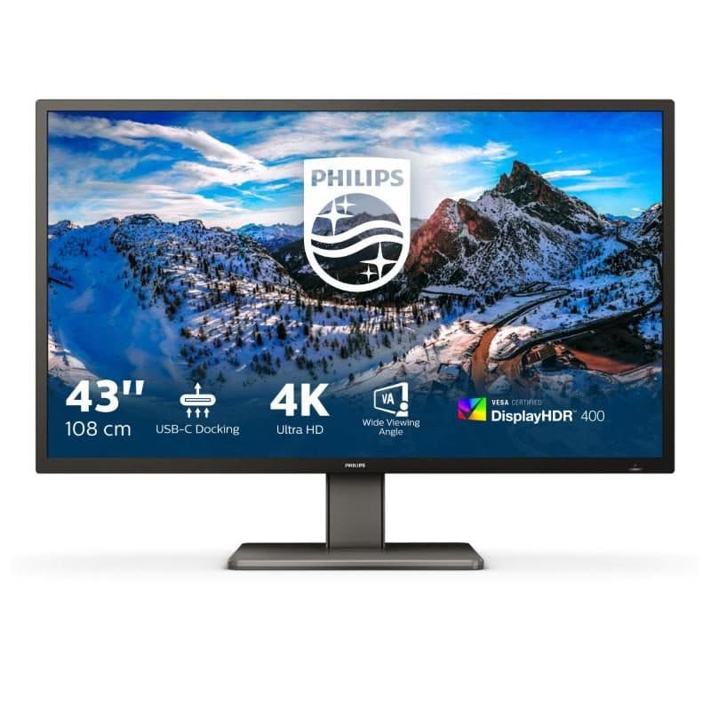 Monitor LED 43 pollici Ultra 4K HD 60Hz 4 ms HDR400 3 HDMI DisplayPort USB-C 3840 x 2160 - Philips P Line 39P1
