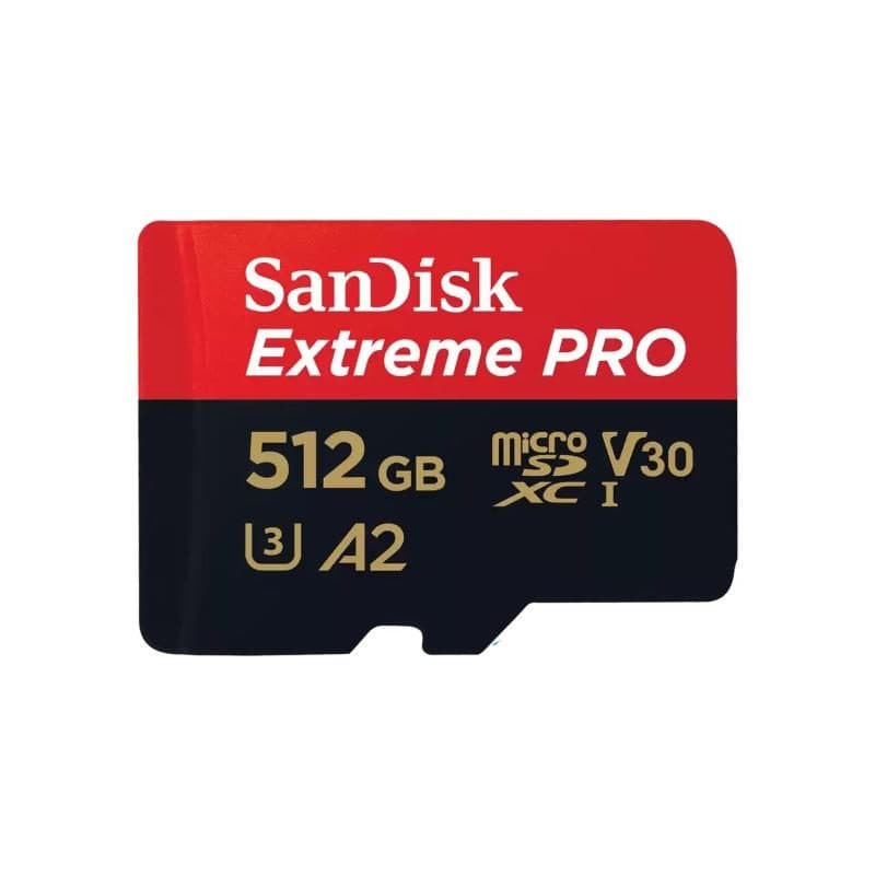 Memory card microSDXC 512GB A2 V30 UHS-I U3 Classe 10 con adattatore SD nero/rosso - SanDisk Extreme Pro