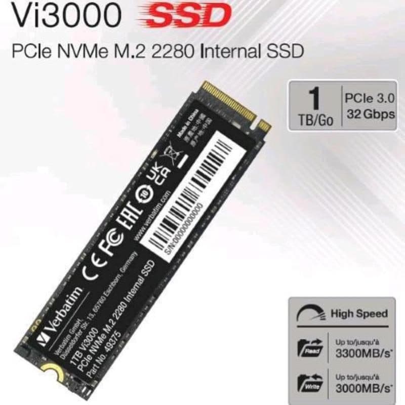 SSD 1TB M.2 NVMe PCIe Gen 3.0 x 4 lettura 3.300 MB/s scrittura 3.000 MB/s - Verbatim Vi3000