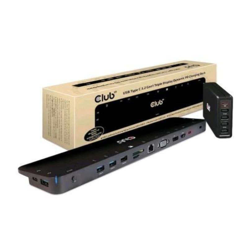 Docking station di ricarica PD dinamico USB-C 3.2 con triplo display e caricatore PD da 100 W nero - Club3D CSV-1564W100