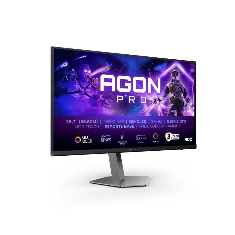 Monitor gaming 26.7 pollici QD-OLED Quad HD 2560 x 1440 240Hz 0.03ms DisplayHDR 400 grigio scuro - AOC Agon Pro AG276QZD2