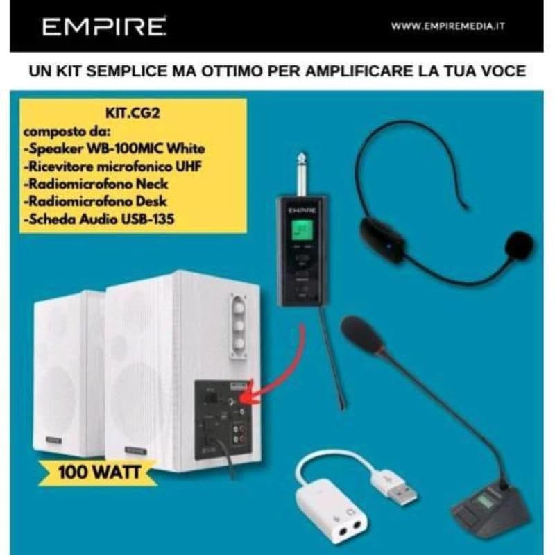 Kit casse 100 W con 2 radiomicrofoni e scheda audio USB - Empire