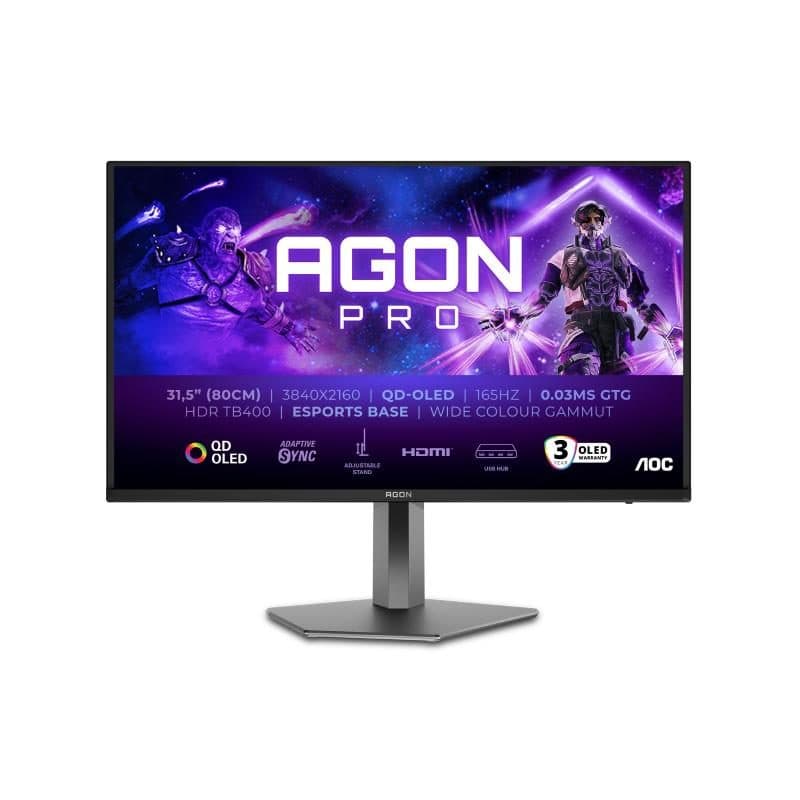 Monitor 31.5 pollici 4K Ultra HD QD-OLED 3840 x 2160 0.03ms 165Hz DisplayHDR 400 nero - AOC Agon Pro AG326UD
