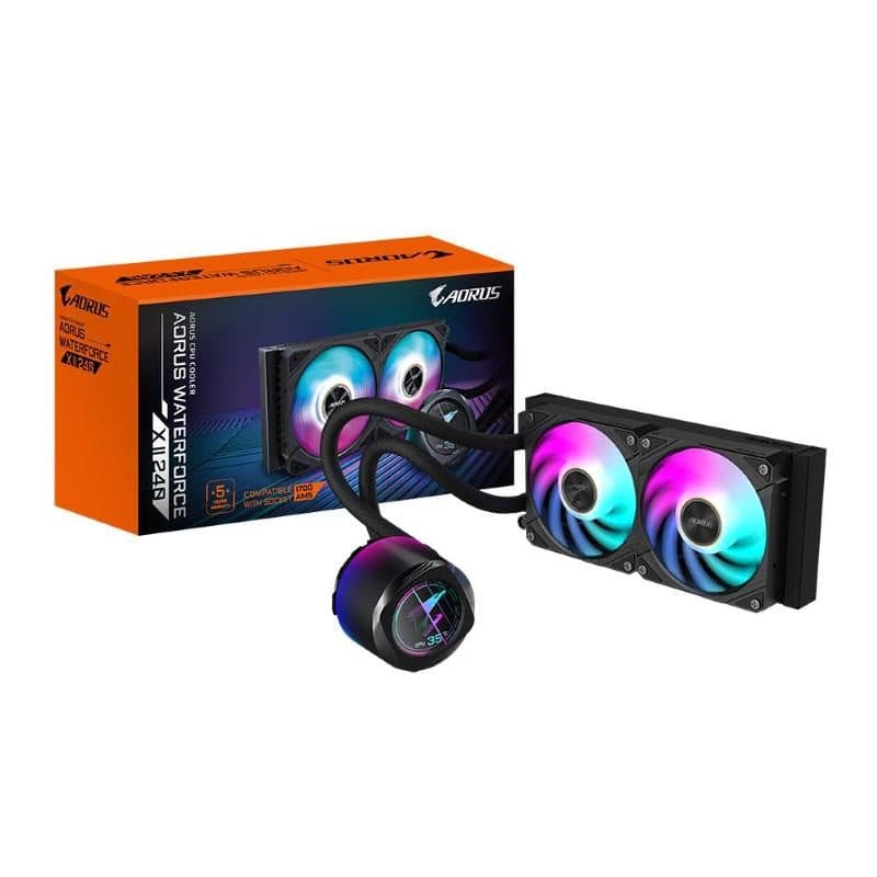 Raffreddamento a liquido AIO per CPU 240 con 2 ventole ARGB da 120 mm e LCD a colori - Gigabyte Aorus Waterforce X II 240