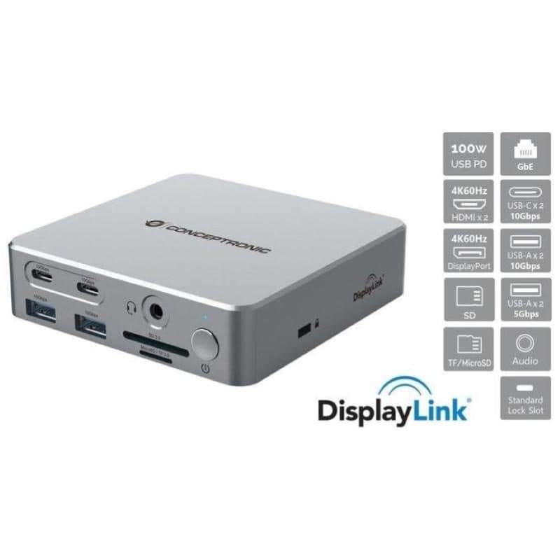 Replicatore di porte e docking station per laptop cablato USB 3.2 Gen 2 Type-C argento - Conceptronic DONN25G