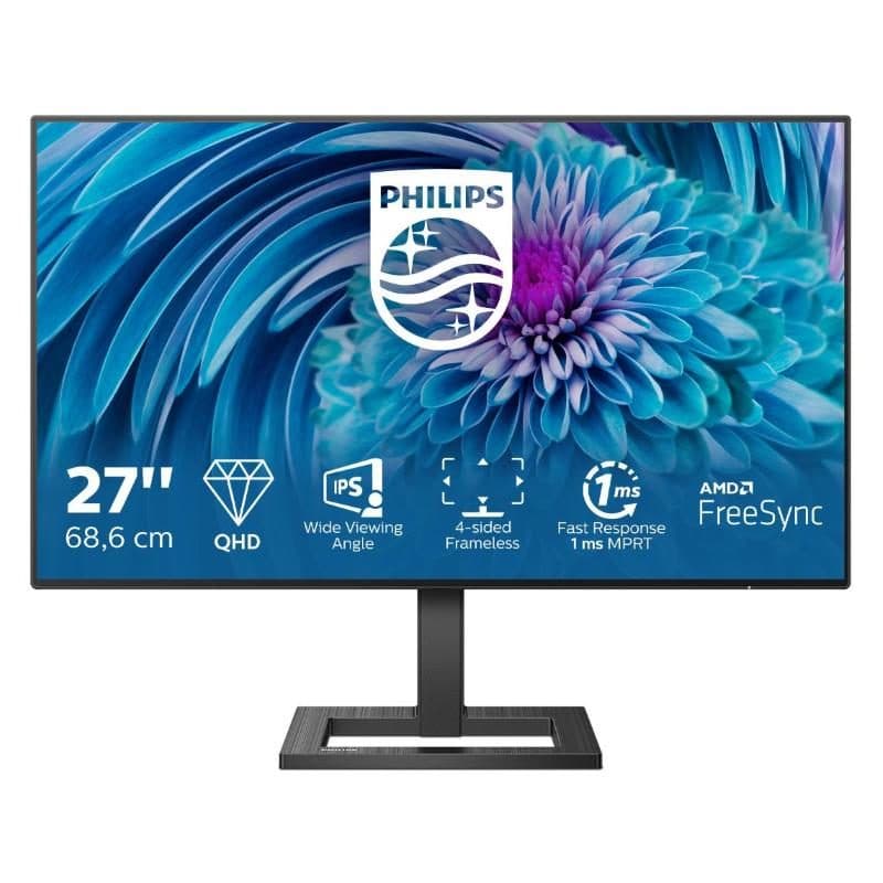 Monitor 27 pollici IPS LED QHD 1 ms 1000:1 2 HDMI DisplayPort VESA nero - Philips 275E2FAE/00