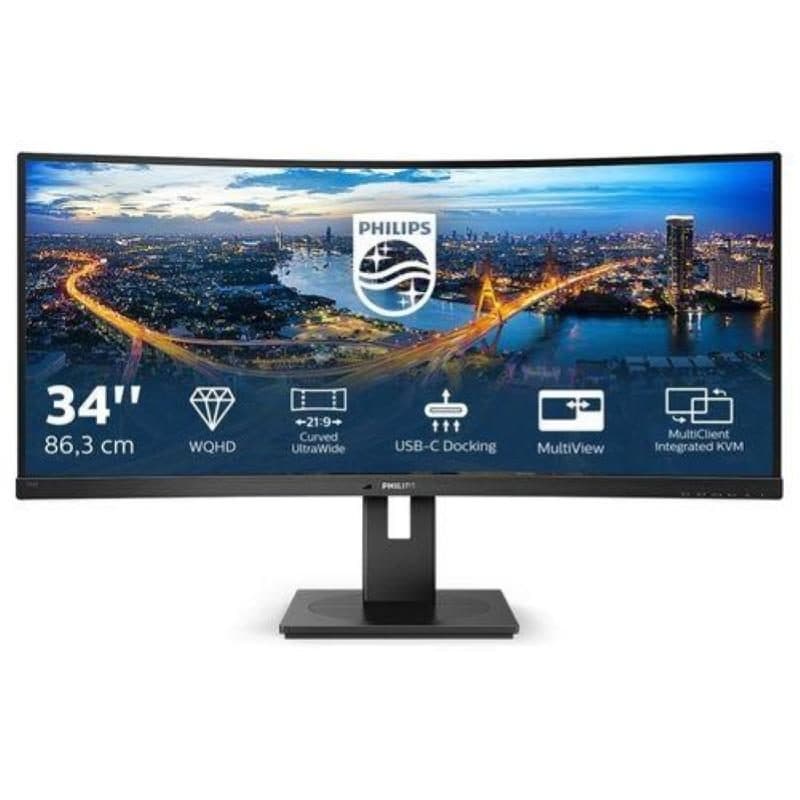 Monitor gaming curvo 34 pollici 21:9 WQHD 100Hz Adaptive Sync, KVM, docking USB-C, HDMI, DisplayPort - Philips 346B1C