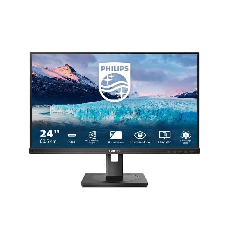 Monitor 23.8 pollici IPS LED Full HD 5 ms 1000:1 HDMI DisplayPort USB-C 4 USB 3.0 pivot VESA nero - Philips 243S1/00