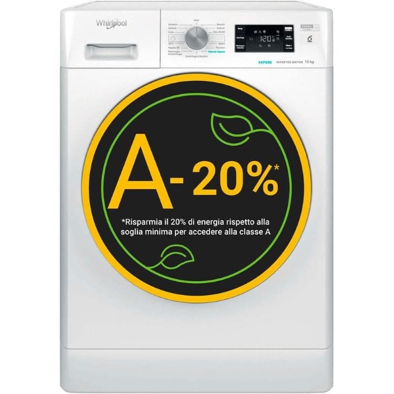 Lavatrice 10 kg 1400 giri 6° Senso inverter classe A-20% - Whirlpool FFB 1048 BSV IT
