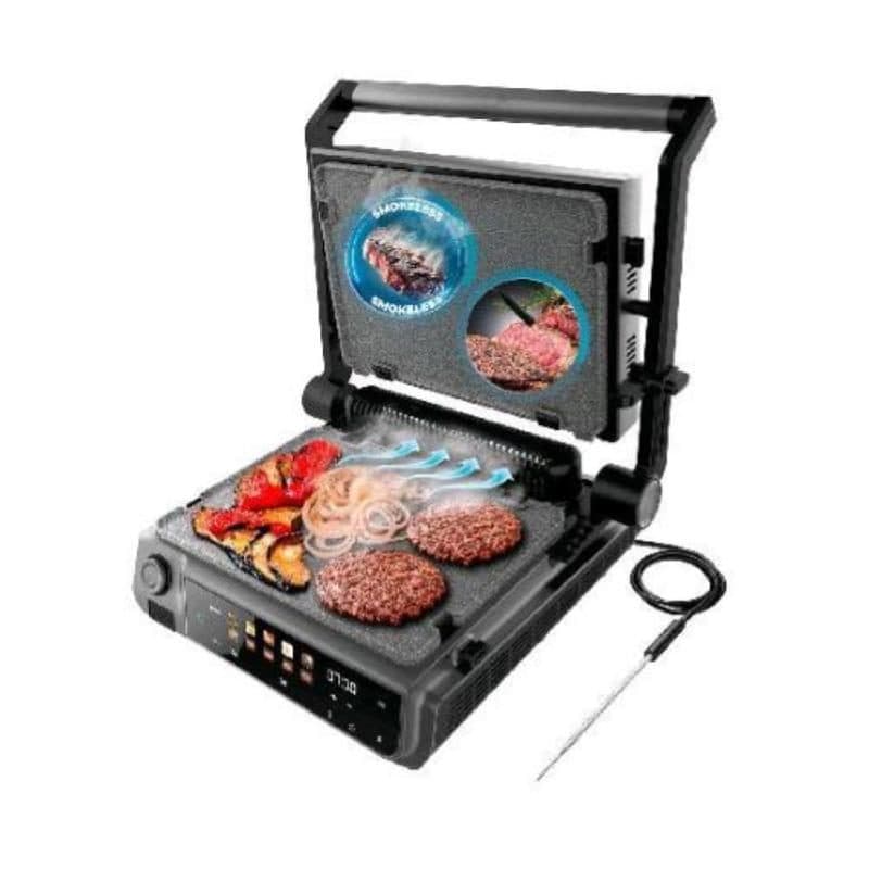Griglia elettrica 2000 W smokeless con piastre estraibili Rockstone e sonda temperatura, nero - Cecotec Rock'n Grill