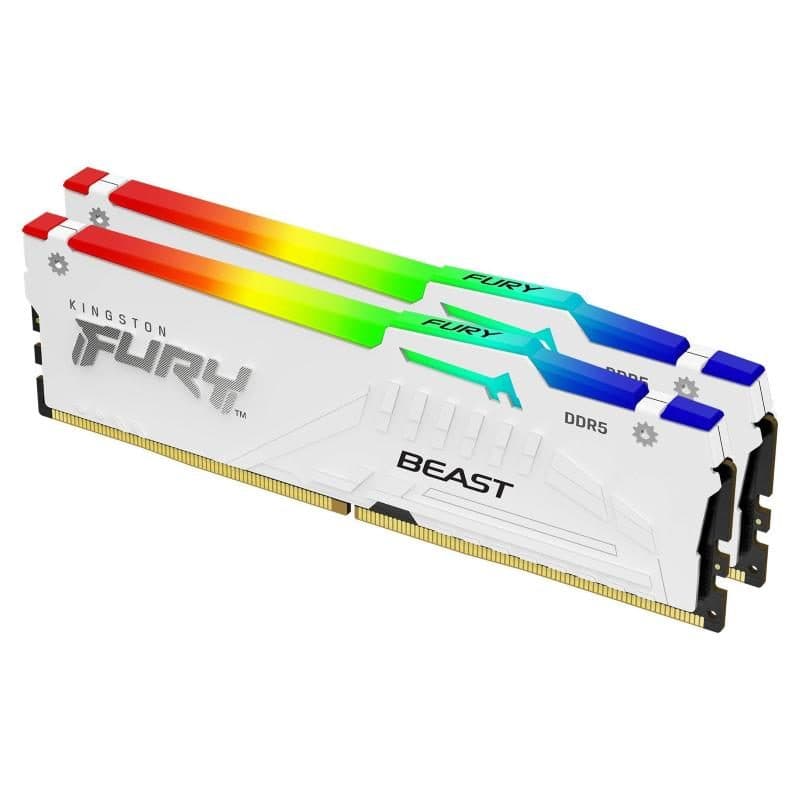 Kit memoria RAM 32GB (2 moduli) DDR5 6000MT/s CL36 DIMM RGB EXPO bianco - Kingston Fury Beast