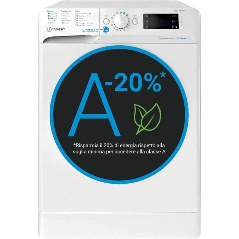 Lavatrice 9 kg inverter con vapore classe A-20% 1400 giri - Indesit BWE 91498X WKV