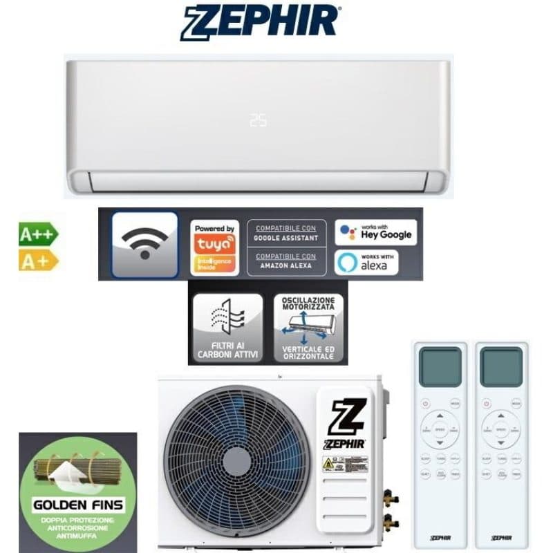 Condizionatore 12000 BTU classe A++/A+ Wi-Fi gas R32 con 2 telecomandi - Zephir ZMS12000