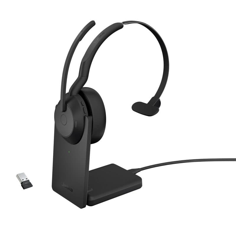 Headset cablato e wireless a padiglione per ufficio Bluetooth con base di ricarica nero - Jabra 25599-889-989