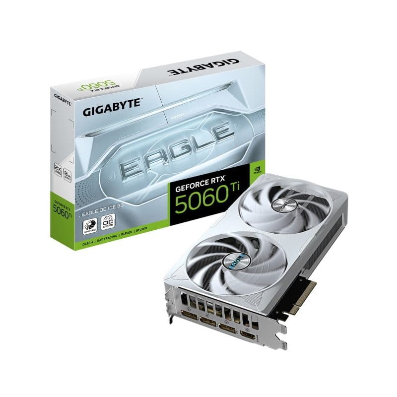 Scheda grafica 8GB GDDR7 128 bit PCIe 5.0, frequenza core 2617 MHz - Gigabyte GeForce RTX 5060 Ti Eagle OC Ice 8G
