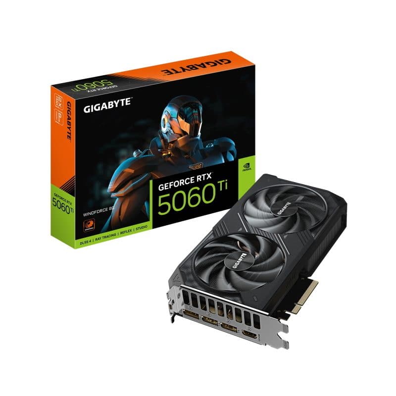 Scheda grafica 8GB GDDR7 128 bit PCIe 5.0, frequenza core 2572 MHz - Gigabyte GeForce RTX 5060 Ti Windforce 8G