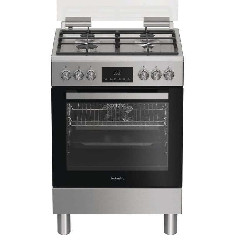 Cucina a gas 4 bruciatori con forno elettrico 72 L 60x60 cm inox - Hotpoint H6G5LMX