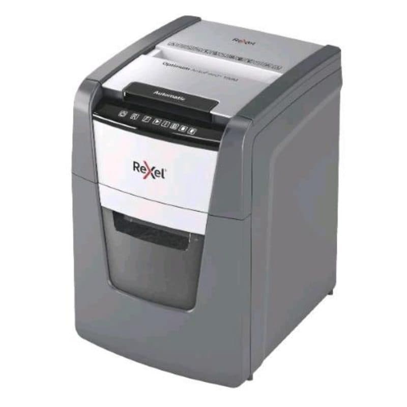 Distruggidocumenti a microparticelle, cestino 34 L, capacità 100 fogli, grigio - Rexel Optimum AutoFeed+ 100M
