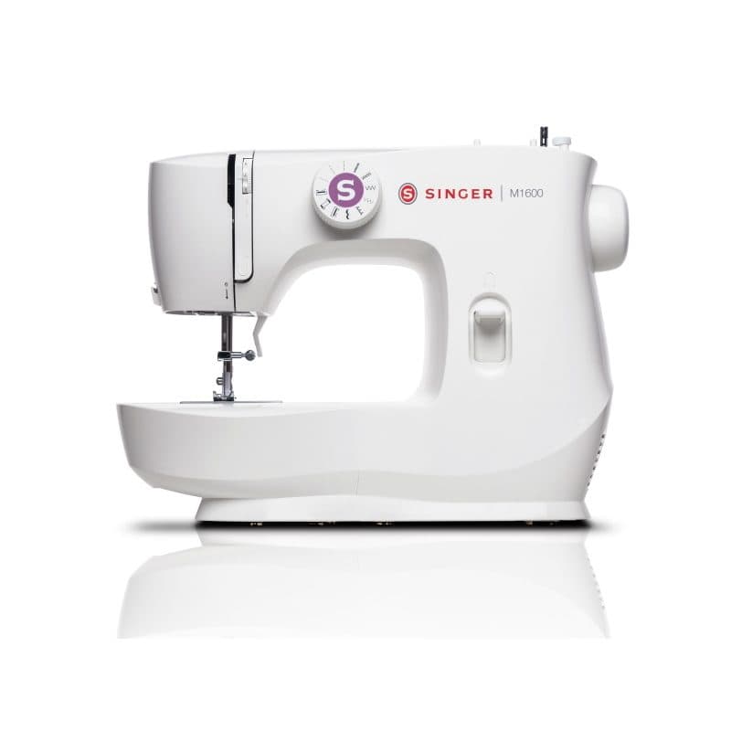 Macchina da cucire elettrica bianca con manopola di regolazione e piedino per cerniere - Singer M1605
