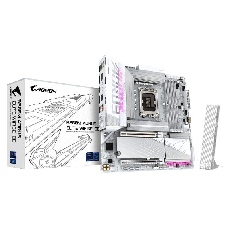 Scheda madre per CPU Intel Core Ultra con VRM 12+1+2+1 fasi e DDR5 fino a 9200MHz - Gigabyte B860M Aorus Elite WF6E Ice