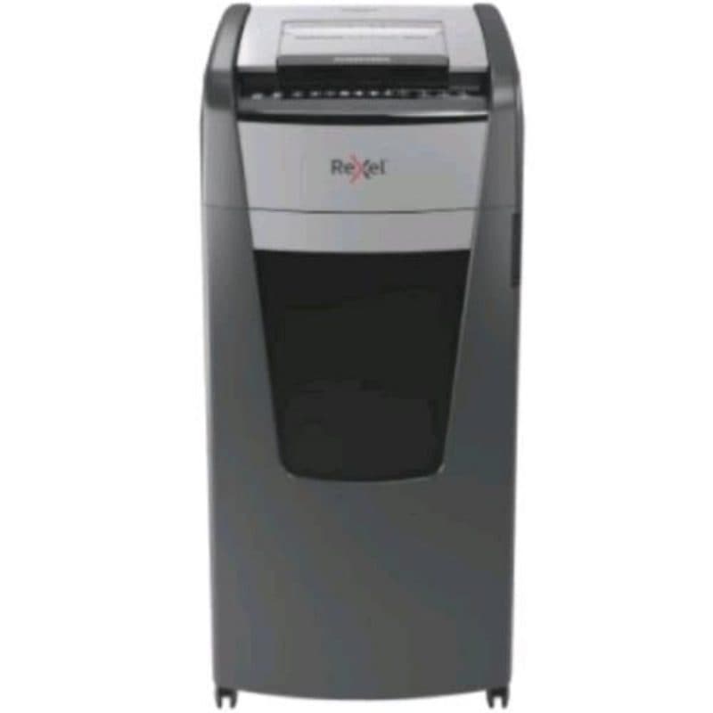 Distruggidocumenti a frammenti con cestino da 110 L su rotelle, capacità 600 fogli, grigio - Rexel Optimum AutoFeed+ 600X
