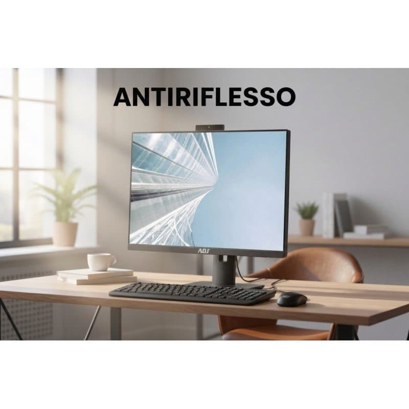 PC All-in-One 23,8 pollici Intel Pentium 8GB RAM 500GB M.2 Windows 11 Pro nero Wi-Fi webcam pivot - ADJ