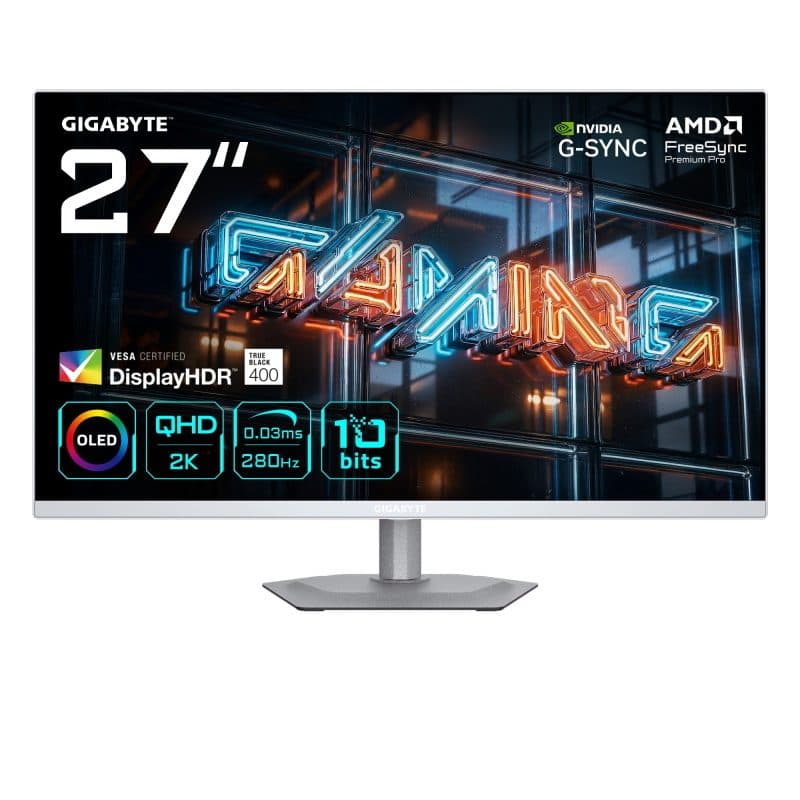Monitor gaming OLED 27 pollici 2K QHD 2560 x 1440 280Hz 0.03ms 250 cd/m² FreeSync Premium Pro - Gigabyte MO27Q2A Ice
