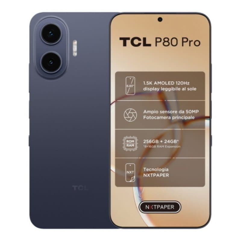 Tcl p80 pro 5g dual sim 6.83 octa core 256gb ram 8gb 5g italia midnight blue