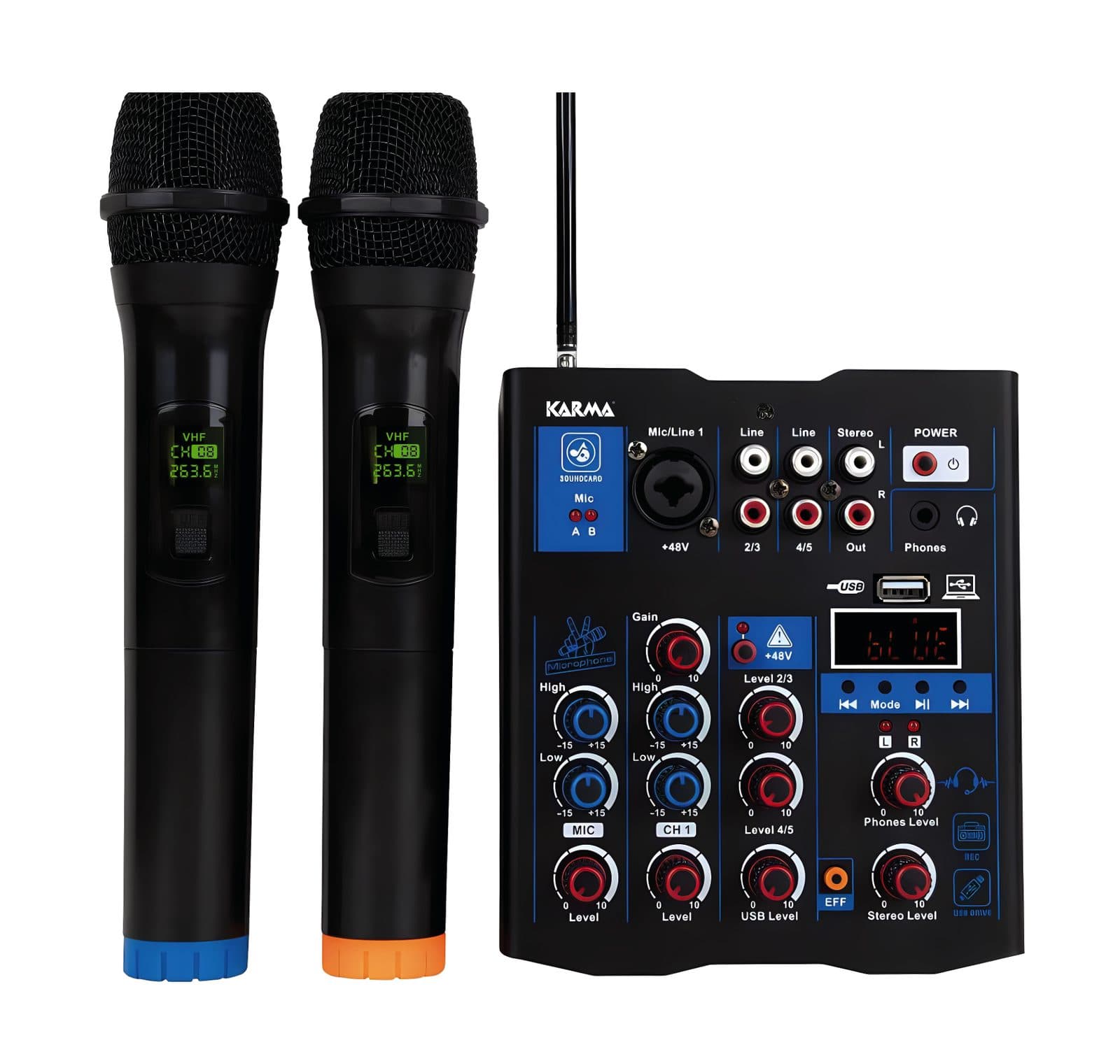 Mixer 5 channels with double radio microphone - Karma MXW 5