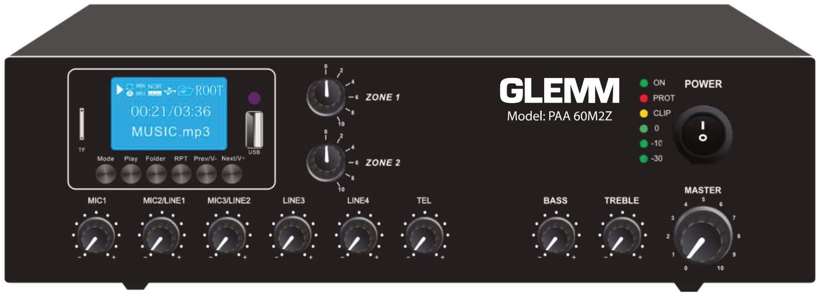 60 W to 2 zone amplifier - Glemm PAA 60 M 2 Z