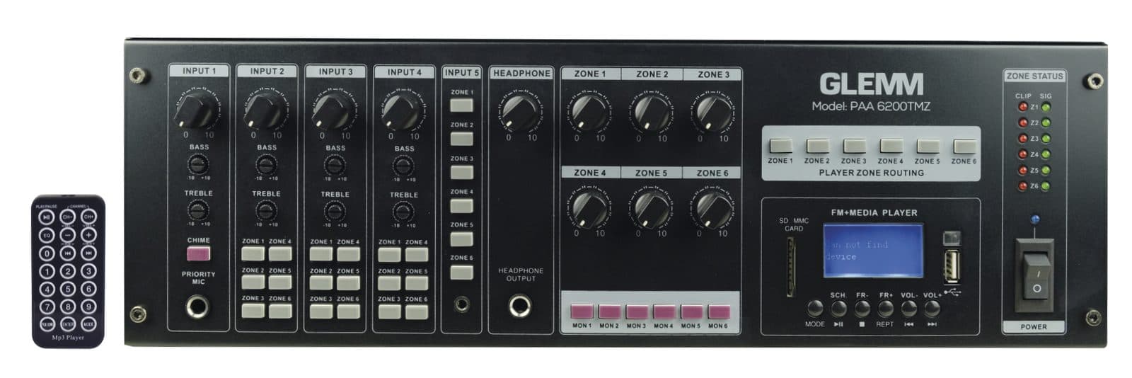 PA 1200 W - 6 zone amplifier - Glemm PAA 6200 TMZ