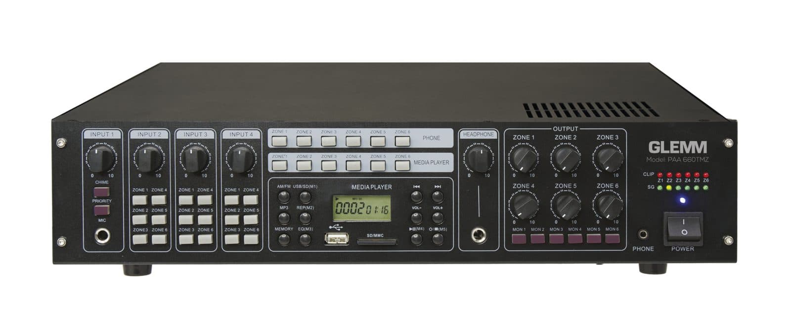 PA 360 W - 6 zone amplifier - Glemm PAA 660 TMZ