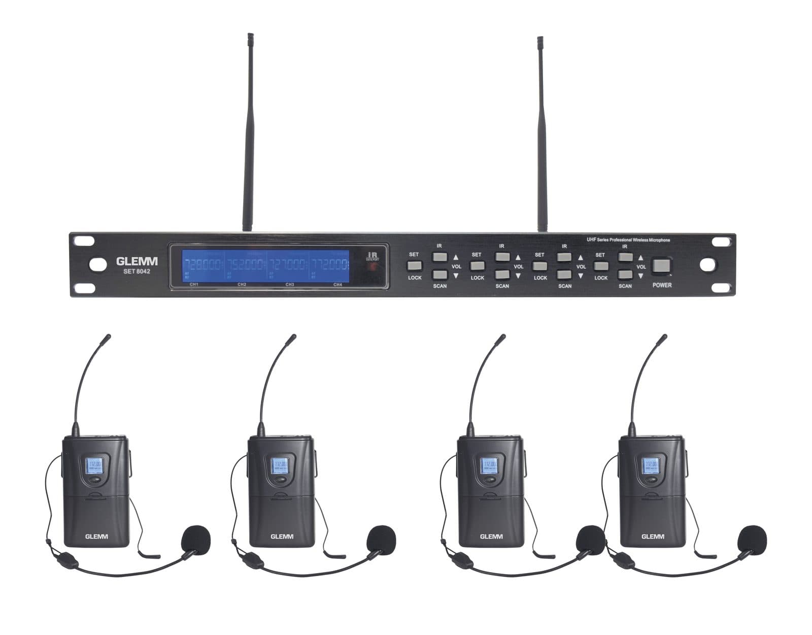 Kit 4 radio microphone UHF bodypack with bow - Glemm SET 8042 LAV