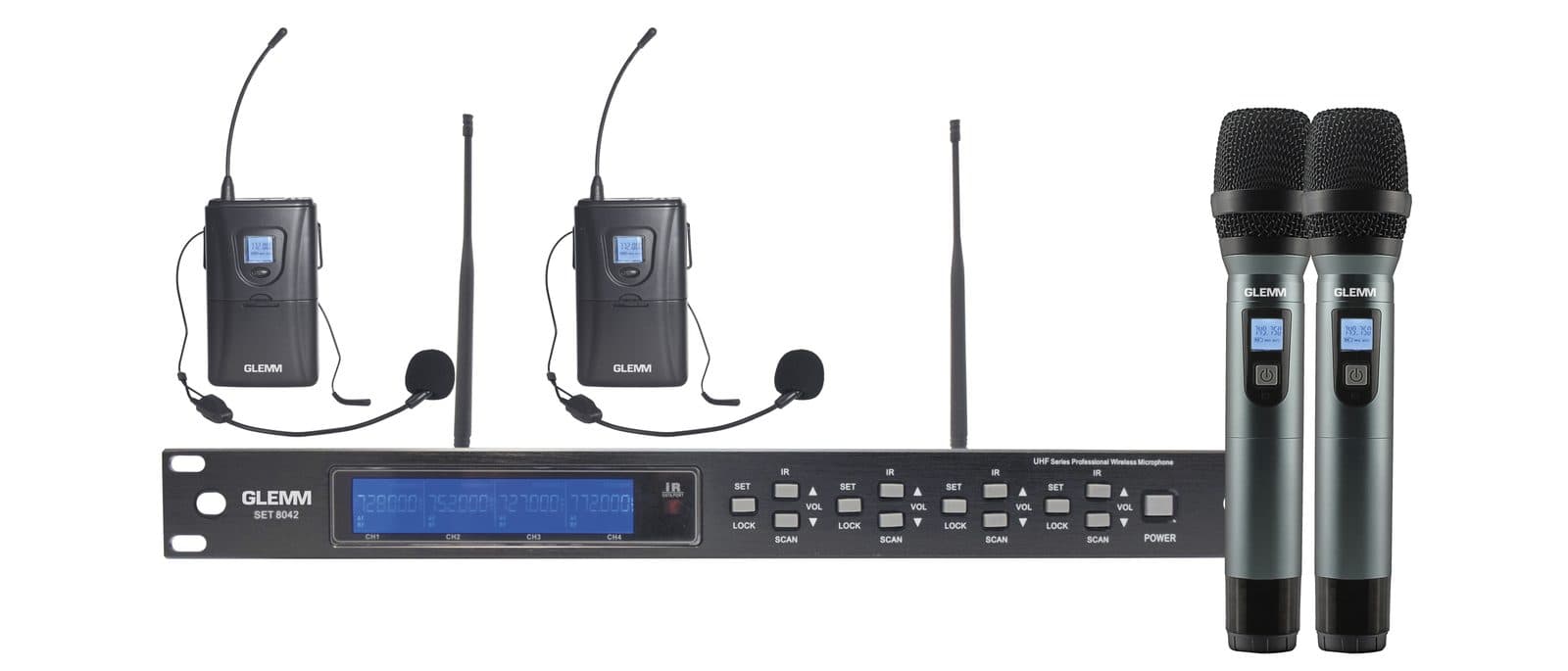Kit 4 radio microphones UHF - 2 handheld 2 bodypack - Glemm SET 8042 PL