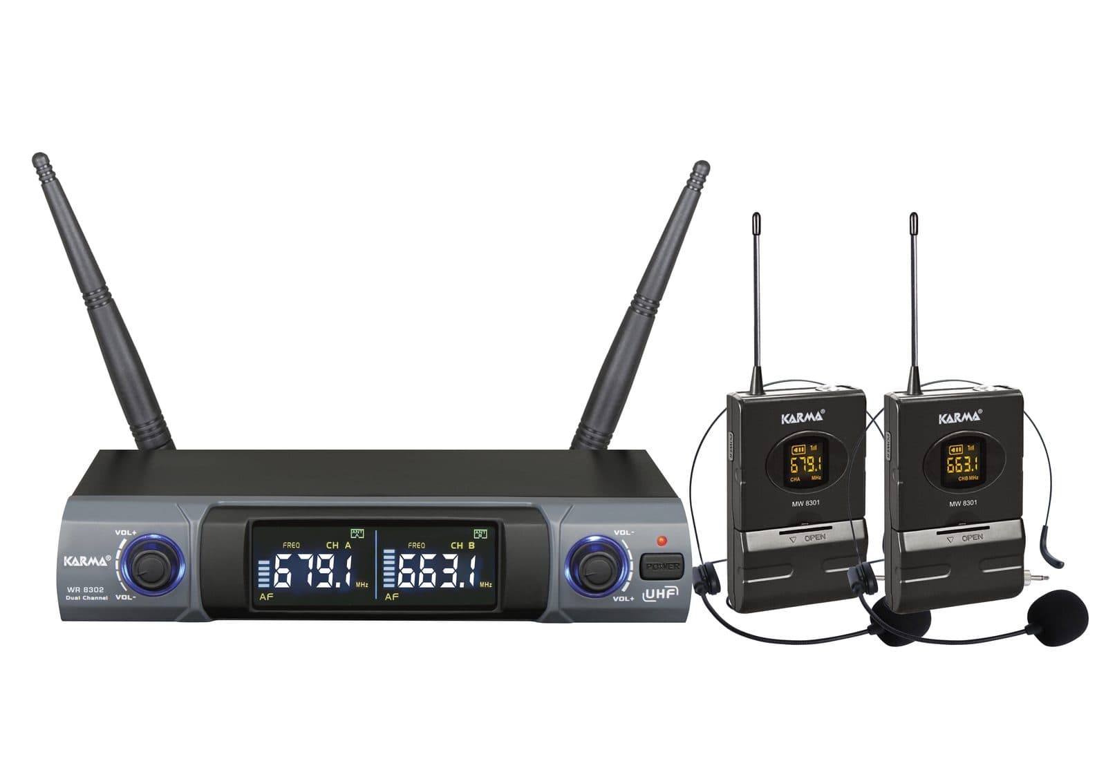 Doppio radiomicrofono UHF ad archetto - Karma SET 8302LAV