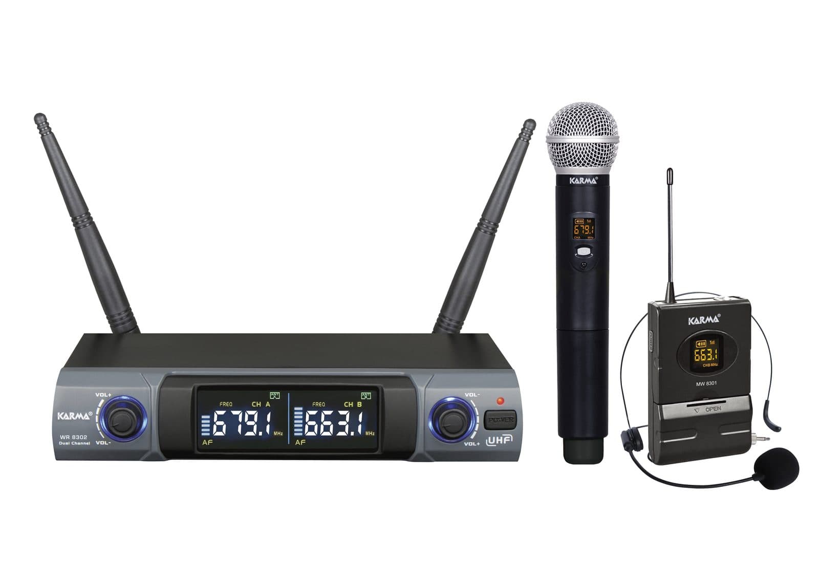 Doppio radiomicrofono UHF palmare - archetto - Karma SET 8302PL